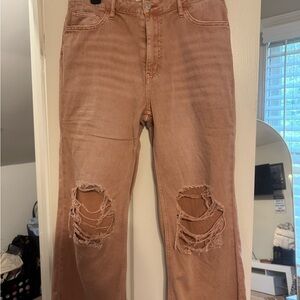 Distressed Tan Ankle Jeans